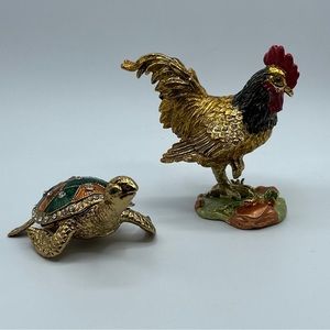 Vintage QIFU trinket box rooster and turtle